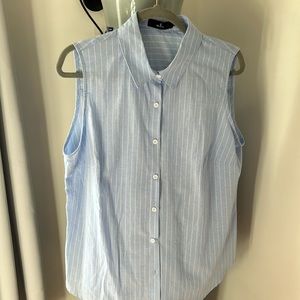 Sleeveless, Oxford, blue white, striped cotton shirt